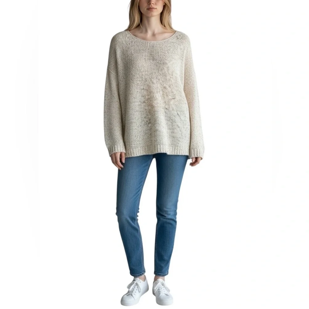 J. Crew Long Conco Pullover Natural Loose Knit Cotton Blend Sweater NWT XS
